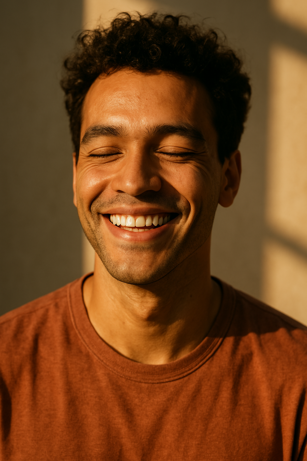 Lächelnder Mensch im Sonnenlicht